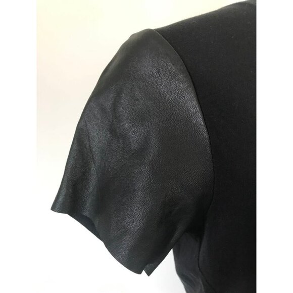 VINCE Short Lamb Skin Sleeve Top Womens Size Small Black Cotton Leather - Picture 5 of 9